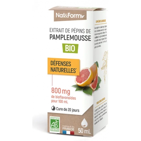Extrait de pépins de pamplemousse 800mg L'antibiotique naturel 50ml - Nat et Form Bio santé sénior