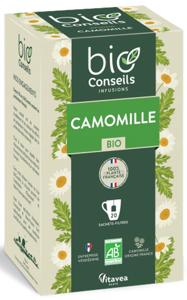 Infusion Camomille bio Bien digrer pour mieux dormir 20 sachets 32g - Bio  Conseils