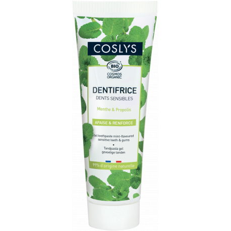 Coslys Gel Dentifrice dents sensibles action douceur arome menthe 75 ml  - produit d'hygiène bio pour les dents