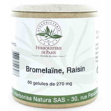 Bromélaine Marc de raisin 60 Gélules végétales Herboristerie de Paris enzyme bromélase Bio sante senior