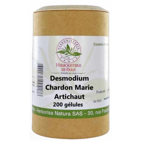 Desmodium Chardon marie Curcuma Artichaut 200 gélules Herboristerie de Paris DCCA génie hépatique bio sante senior