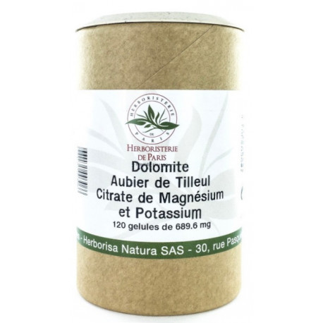 Dolomite Aubier de tilleul Citrates de magnésium et de potassium 120 Gélules Herboristerie de Paris basonorm