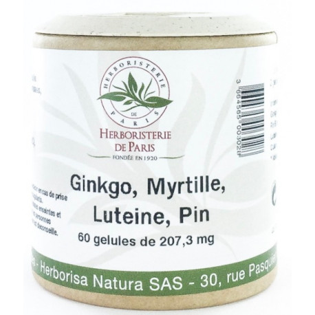 Ginkgo Myrtille Lutéine OPC Zéaxanthine 60 Gélules Herboristerie de Paris DMLA oeil Bio sante senior