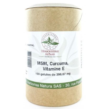 M.S.M Curcuma Vitamine E 150 gélules Herboristerie de Paris méthyl sulfonyl méthane soufre Bio sante senior