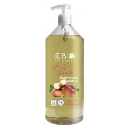 Shampooing douche Pêche blanche 1 Litre C'Bio shampoing bio sante senior