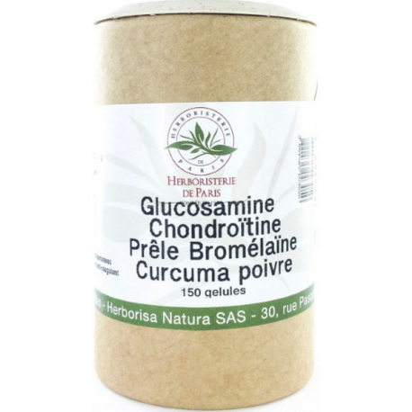 Glucosamine chondroïtine Prêle Bromélaïne Curcuma Poivre 150 Gélules Herboristerie Paris articulations Bio sante senior