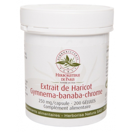 Gluci silhouette Extrait de Haricot Gymnema Banaba Chrome 200 Gélules Herboristerie de paris sucres Bio santé sénior