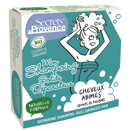 Mon shampoing solide réparateur pour Cheveux Abîmés et Ternes 85 gr Secrets de Provence hydratation Bio sante senior