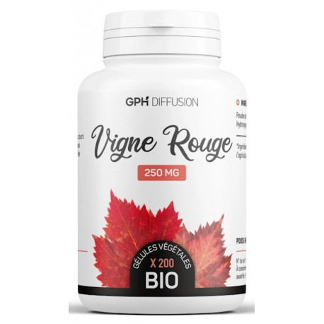 Vigne Rouge Bio 250 mg 200 gélules végétales GPH Diffusion anthocyanes Bio santé sénior