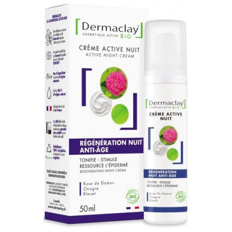 Crème active nuit régénération anti âge 50 ml Dermaclay peaux matures et dévitalisées Bio sante senior