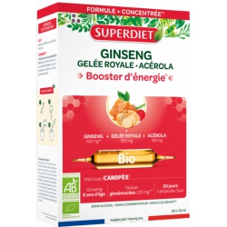 Ginseng Gelée Royale Acérola bio 20 ampoules de 15ml Super Diet renforce la vitalité Bio santé sénior