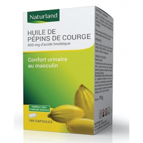 Huile de Pépins de courge bio 90 capsules Naturland confort urinaire à 50 ans Bio santé sénior