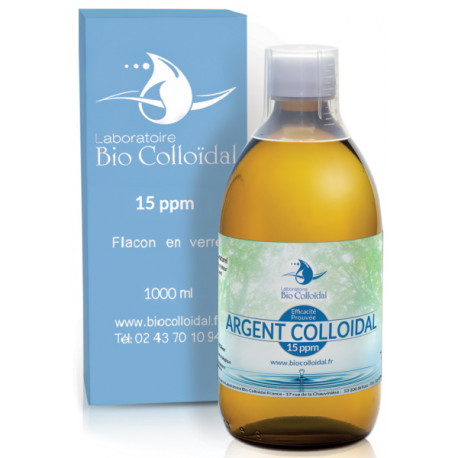 Argent Colloïdal 15 PPM 1 Litre Bio Colloïdal, oligo-éléments, bio sante senior usage externe