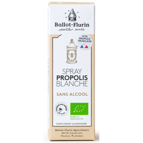 Spray propolis blanche sans alcool 15ml Ballot Flurin action douce et progressive Bio sante senior