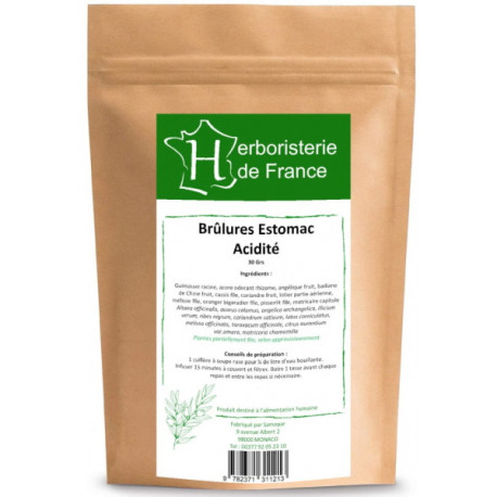 Tisane Brûlure d'estomac Acidité 30gr Herboristerie de France équilibre acidobasique digestion infusion Bio santé sénior