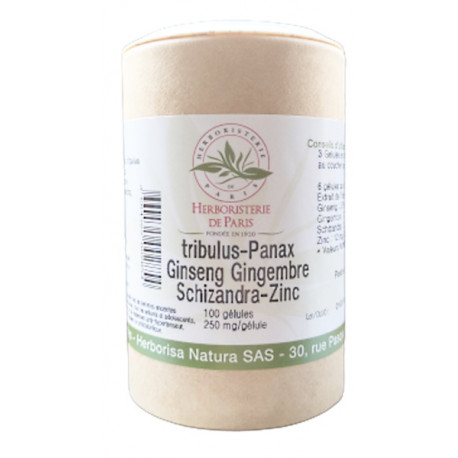 Libido Tribulus Panax Ginseng Gingembre Schisandra Zinc 100 Gélules Herboristerie de paris vigueur Bio sante senior 