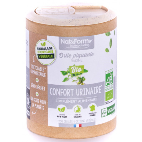 Ortie piquante racine Bio 200 gélules - Nat et Form Bio santé sénior confort de la prostate de l'homme