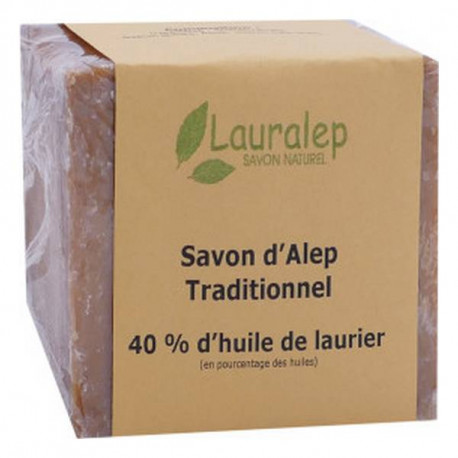 Savon d'Alep Traditionnel 40 pour Cent 200 gr Lauralep huiles d'olive et de laurier Bio santé sénior