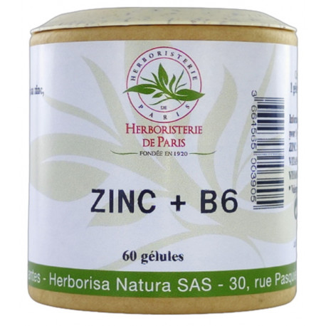 Zinc et Vitamine B6 60 gélules Herboristerie de Paris zinc défenses naturelles refroidissements Bio santé sénior