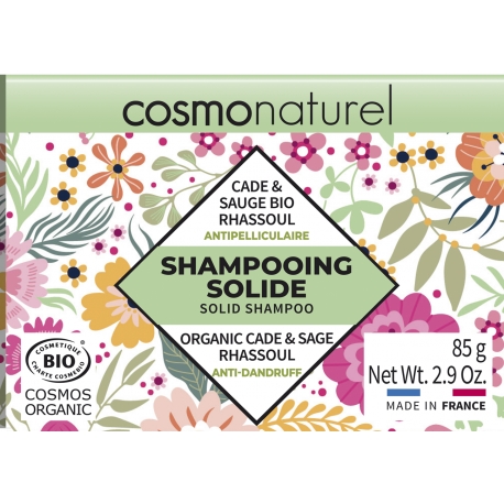 Shampoing solide Cheveux Antipelliculaire 85 gr Cosmo Naturel cade sauge ghassoul rhassoul Bio santé sénior