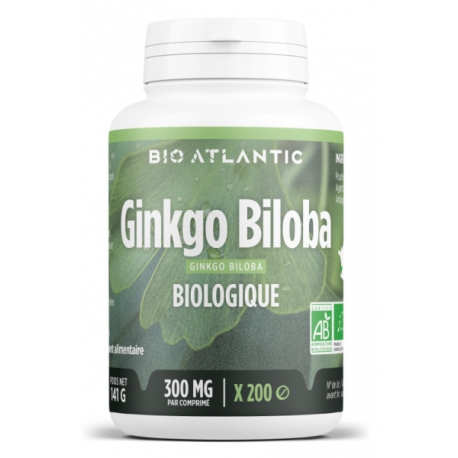 Ginkgo Biloba bio 300mg 200 comprimés Bio Atlantic GPH Diffusion activité intellectuelle vigilance Bio santé sénior