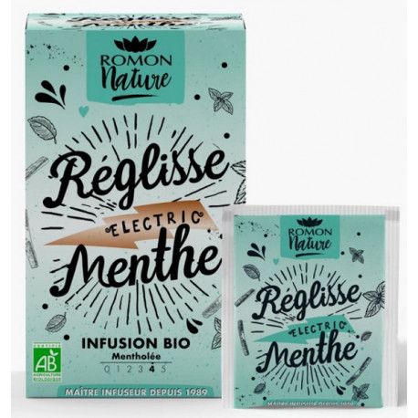 Infusion plaisir Réglisse Menthe bio 16 sachets Romon Nature tisane fraicheur mentholée Bio santé sénior
