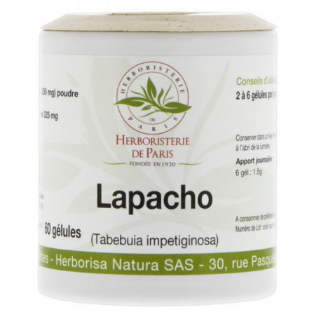 Lapacho Ecorce 250 mg 60 gélules Herboristerie De Paris Tabebuia impetiginosa pau d'arco défenses Bio santé sénior