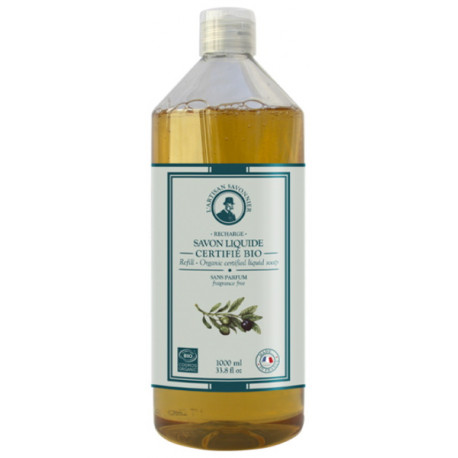 Savon liquide certifié Bio sans parfum recharge 1 Litre L'Artisan Savonnier recharge olive coco 1000ml Bio santé sénior