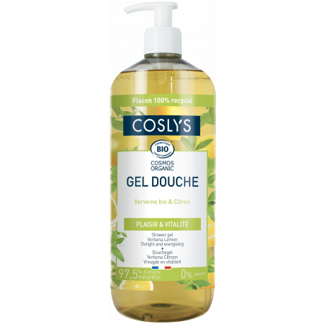 Gel douche Verveine citron 1 Litre Coslys douceur et propreté tonifiante Bio santé sénior