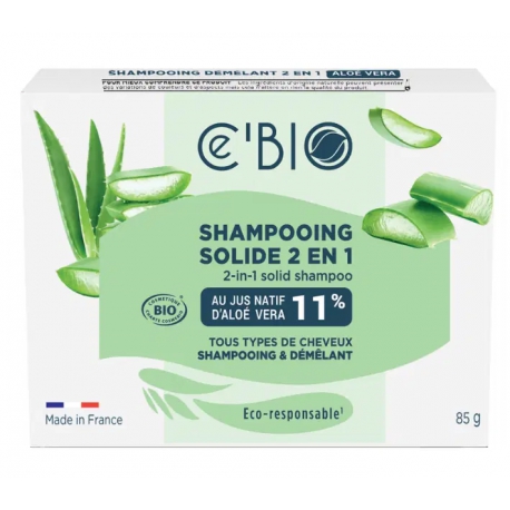 Shampooing solide 2 en 1 Aloe Vera 85 gr Cé'Bio huile de coco aloe vera base lavante végétale Bio santé sénior
