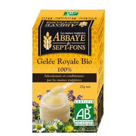 Gelée Royale Bio non congelée 25 gr Abbaye de Sept Fons 25 doses de 1000mg en flacon Bio santé sénior