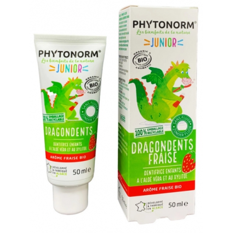 Dentifrice Dragondents Fraise sans fluor 50ml Phytonorm dentifrice enfants sans fluor fraise naturelle Bio santé sénior