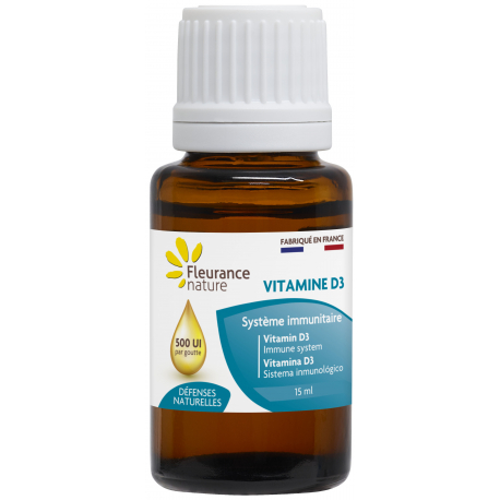 Vitamine D3 liquide et naturelle 15ml Fleurance Nature calcification défenses immunitaires Bio santé sénior