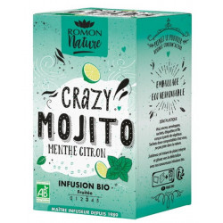 Infusion Crazy Mojito menthe citron bio 16 sachets Romon Nature fou de mojito relaxation Bio santé sénior