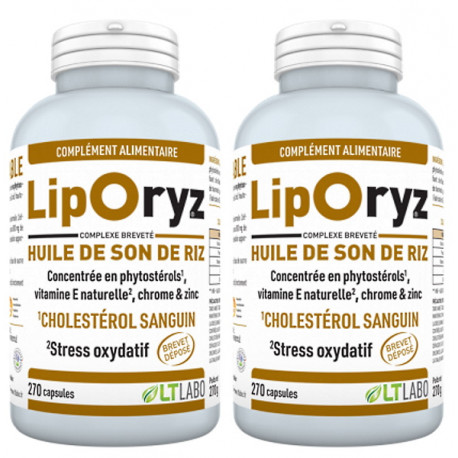 Liporyz Huile de Son de Riz Lot de 2 x 270 capsules LT Labo phytostérols Bio santé sénior