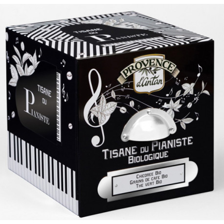 Tisane du Pianiste biologique 24 sachets boite métal Provence d'Antan infusion notes de musique cacao caramel vanille