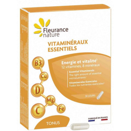 Vitaminéraux essentiels 30 gélules Fleurance Nature vitamines minéraux oligo-éléments essentiels Bio santé sénior