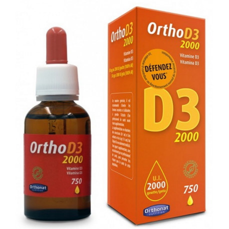 Ortho D3 2000 UI 750 gouttes flacon de 30ml Orthonat Nutrition vitamine D3 naturelle Bio santé sénior