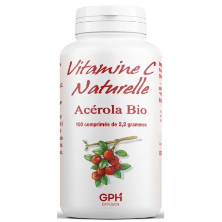 Acérola 1000 Bio 100 comprimés GPH Diffusion 170mg de vitamine C naturelle par jour Bio sante senior