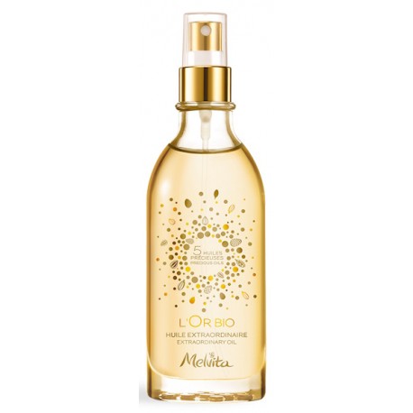 Huile extraordinaire L'Or Bio visage corps et cheveux 100ml Melvita 5 huiles précieuses et exotiques Bio santé sénior