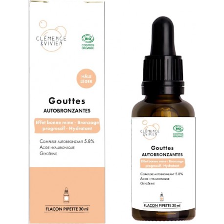 Gouttes autobronzantes hâle léger 30ml Clémence et Vivien Erythrulose effet bonne mine joli teint Bio santé sénior