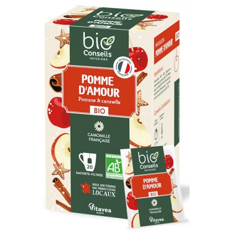 Infusion Pomme d'Amour camomille matricaire 20 sachets Bio Conseils camomille cannelle extrait de pomme bio santé sénior