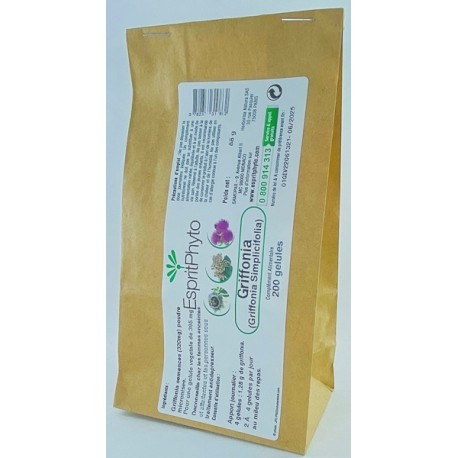 Griffonia simplicifolia 320mg 200 gélules modèle Recharge Espritphyto aide le système nerveux Bio santé sénior