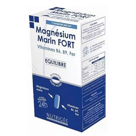 Magnésium Marin Fort B6 B9 Fer 30 comprimés bi couche Nutrigee anti fatigue par le magnésium et le fer Bio santé sénior