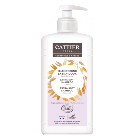 Shampooing extra doux Lait d'avoine 1 Litre Cattier avoine aloe vera lavande Bio santé sénior