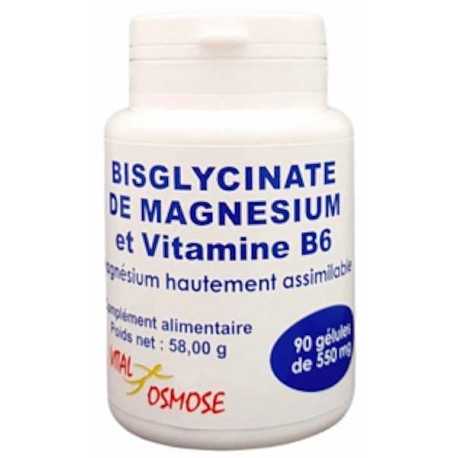 Bisglycinate de Magnésium Vitamine B6 90 gélules Vital Osmose anti fatigue et métabolisme énergétique Bio santé sénior