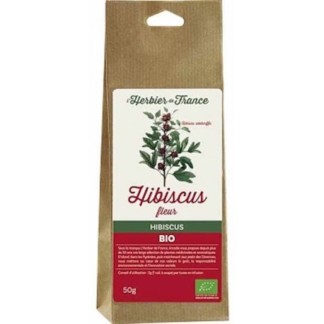 Tisane Hibiscus bio 50 gr Herbier de France Bio santé sénior vitalité et circulation sanguine