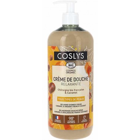 Crème de douche relaxante châtaigne caramel 1L Coslys gel douche relaxant aloe vera Bio santé sénior