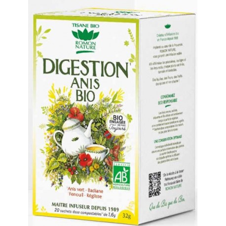 Tisane Digestion Anis 20 sachets Romon Nature anis vert réglisse badiane fenouil Bio santé sénior