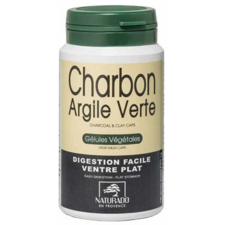 Charbon Argile Verte 120 gélules végétales Naturado Digestion facile Ventre plat Bio santé sénior